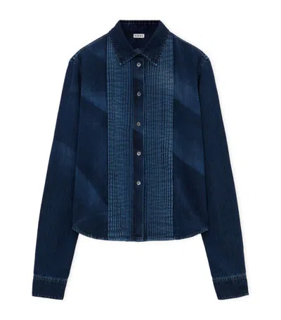 Loewe Denim Pleated Shirt In Washed Indigo