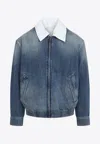 Loewe Collar Contrast Zip-up Jacket In Blue