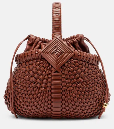 Loewe Diamond Round Mini Leather Basket Bag In Brown