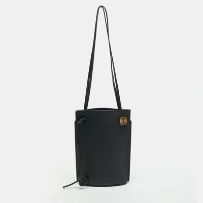 Pre-owned Loewe Dice Pocket Black Leather Pouch Crossbody Bag