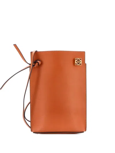 Pre-owned Loewe Dice Pocket Leather Crossbody Bag In Brown