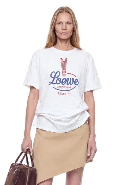 Loewe Womens White Brand-print Relaxed-fit Woven T-shirt