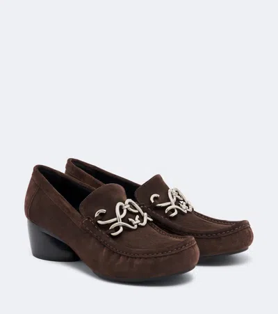 Loewe Dive Double L Suede Loafer Pumps In Brown