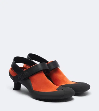 Loewe Dive Slingback Suede Pumps In Orange