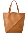 Loewe Puzzle Fold Medium Tote Bag In Shiny Leather In Brown