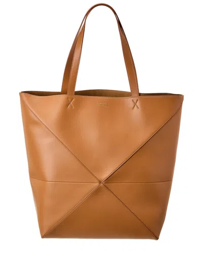 Loewe Puzzle Fold Medium Leather Tote In Brown