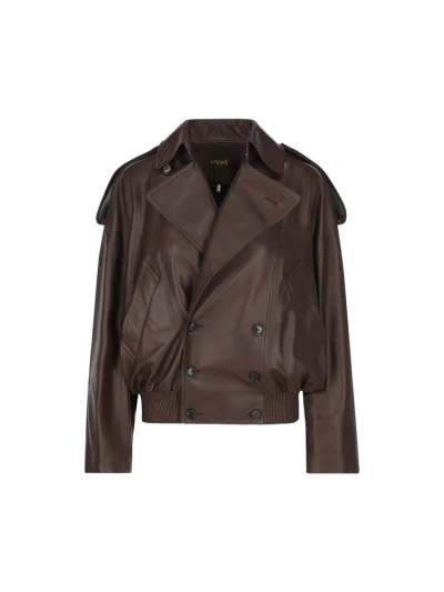 Loewe Double Breasted Balloon Jacket In Brown