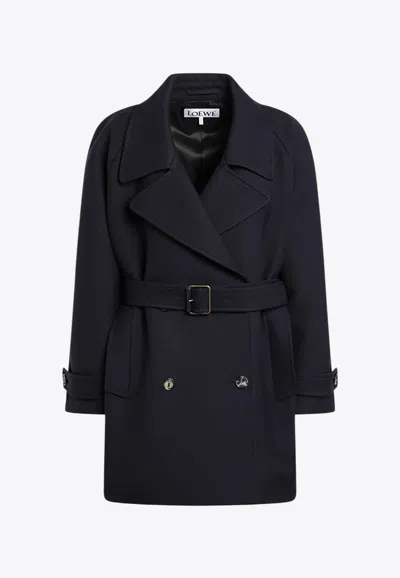 Loewe Double-breasted Belted Wool And Silk-blend Twill Jacket In Blue