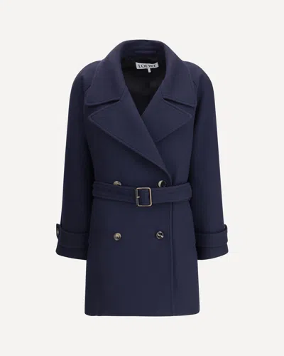 Loewe Double-breasted Coat In Blue