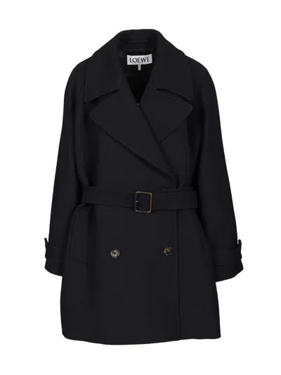 Loewe Double-breasted Coat Coats Blue In Black