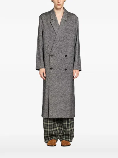 Loewe Double-breasted Wool Blend Coat Coats Grey In Gray