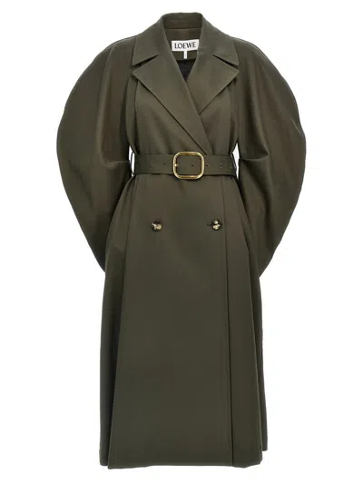 Loewe Double-breasted Drill Trench Coat In Green