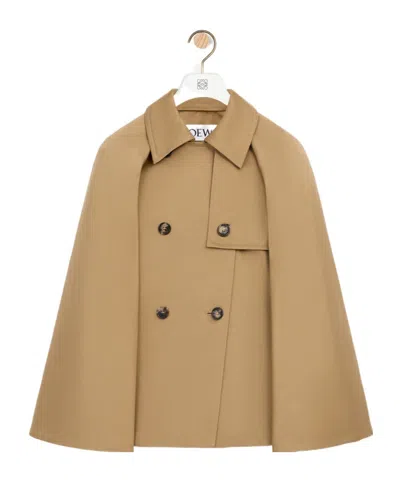 Loewe Double-breasted High-neck Coat In Brown