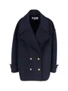 Loewe Pebble Double-breasted Wool Peacoat In Blue