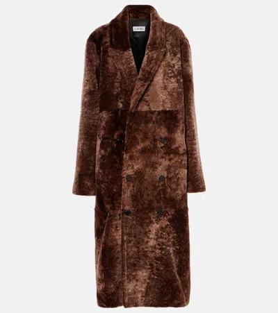 Loewe Double-breasted Shearling Coat In Brown