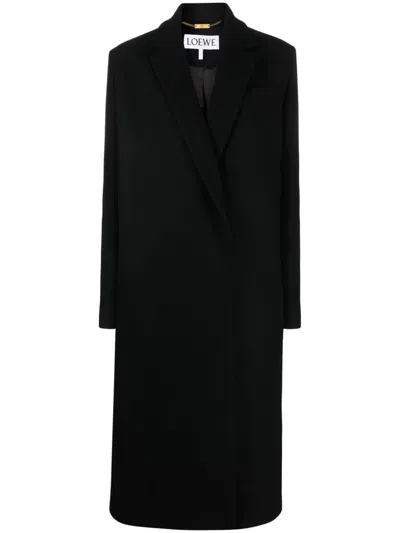 Loewe Double-breasted Tailored Wool Coat In Black