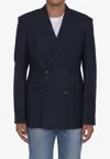Loewe Navy Blue Double-breasted Jacket In Wool In Blue