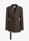 Loewe Khaki Green Double-breasted Wool Jacket Women In Brown