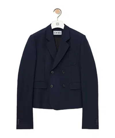 Loewe Double-breasted Wool Blazer In Navy Blue