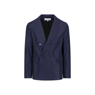 Loewe Double Breasted Wool Blend Blazer In Blue