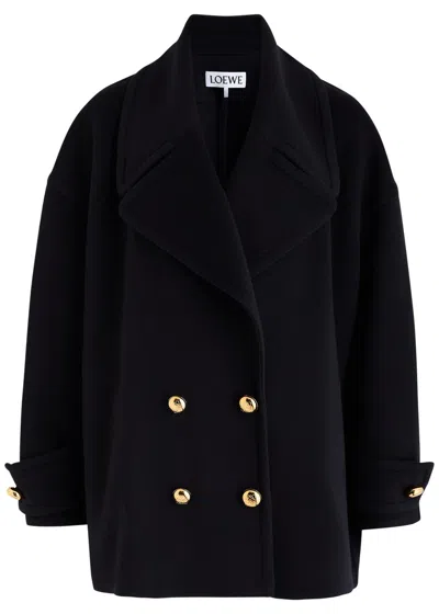 Loewe Double-breasted Wool Peacoat In Blue