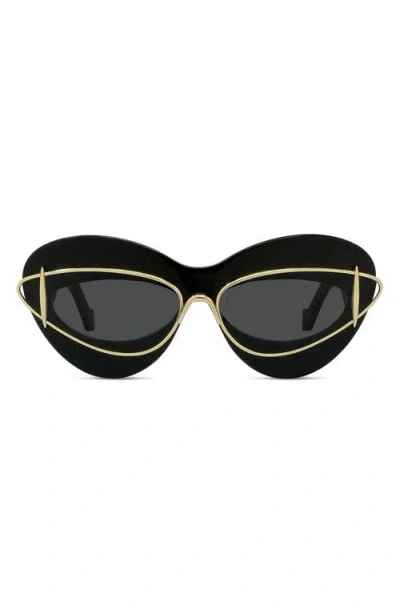 Loewe Double Frame 67mm Oversize Cat Eye Sunglasses In Black