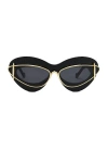 Loewe Double Frame Lw 40119i 01a Cat Eye Sunglasses In Shiny Black & Smoke
