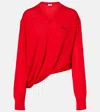 Loewe Asymmetric Draped Embroidered Wool-blend Sweater In Red