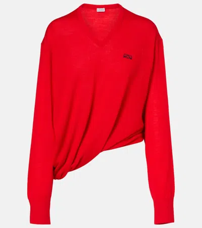 Loewe Double L Asymmetric Wool Sweater In Red