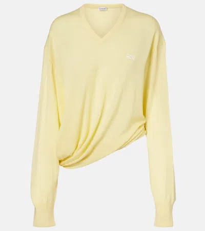 Loewe Double L Asymmetric Wool Sweater In Yellow