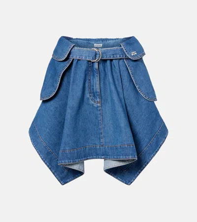 Loewe Double L Belted Denim Miniskirt In Blue