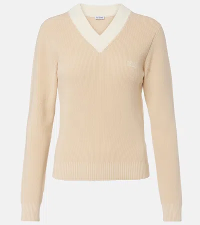 Loewe Double L Cotton And Wool Sweater In Neutral