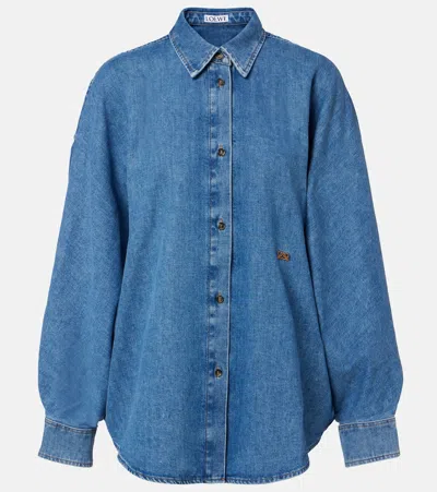 Loewe Logo-embroidered Denim Shirt In Blue