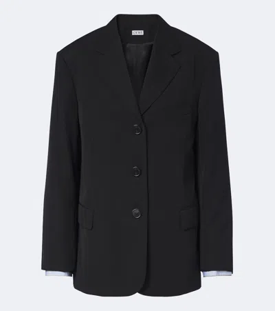 Loewe Double L Double-breasted Wool Blazer In Black