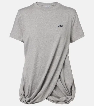 Loewe Anagram-embroidered Draped Cotton-jersey T-shirt In Gray