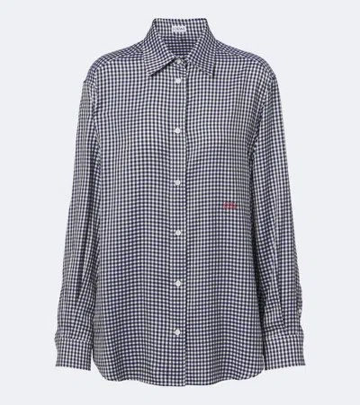 Loewe Double L Gingham Silk Twill Shirt In Gray
