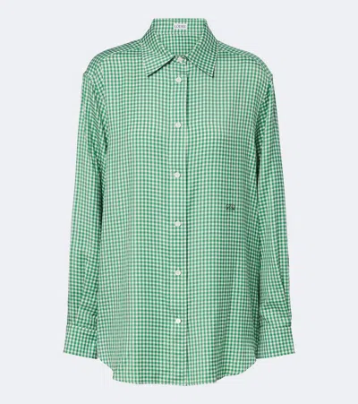 Loewe Vichy Silk Shirt With Embroidered Logo In Green