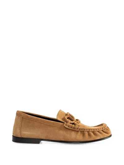 Loewe Double L Leather Loafers In Brown