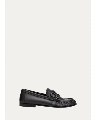 Loewe Double L Leather Loafers In Black