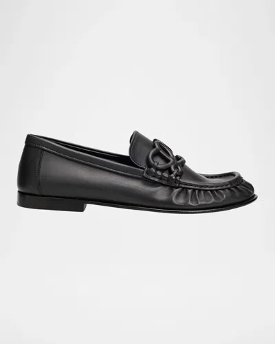 Loewe Double L Leather Loafers In Black