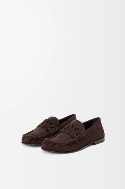 Loewe Double L Loafer In Suede Leather Skin Size: 35 For Woman In Dark Chocolate