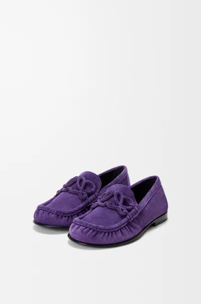 Loewe Double L Loafer In Suede Leather Skin Size: 35 For Woman In Deep Purple
