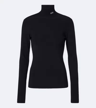 Loewe Double L Ribbed-knit Turtleneck Top In Black