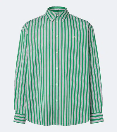 Loewe Mens Striped Brand-embroidered Cotton Shirt Green White
