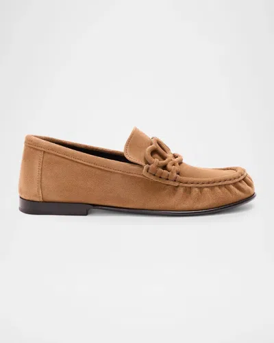 Loewe Double L Suede Loafers In Brown