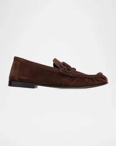 Loewe Double L Suede Loafers In Brown