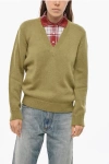 Loewe Double-layered Alpaca Blend Sweater With Polo Detail In Green