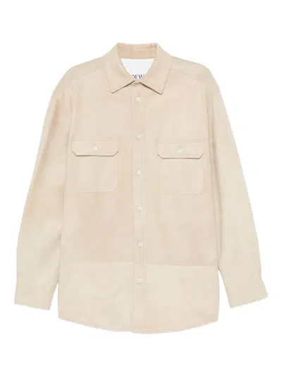 Loewe Double-pocket Lambskin Shirt In Neutral