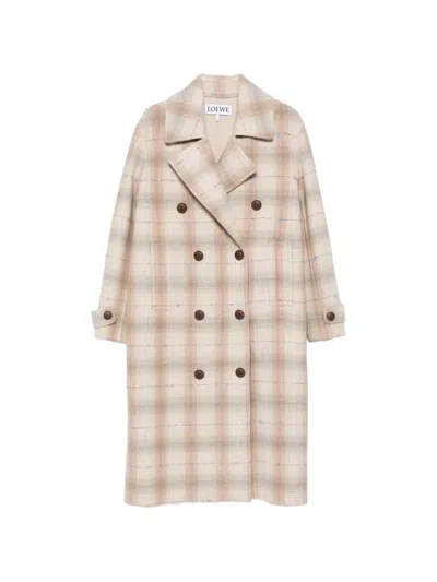 Loewe Double-breasted Check-print Coat In Neutral