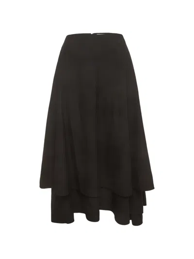Pre-owned Loewe Double-layer Midi Skirt In Black